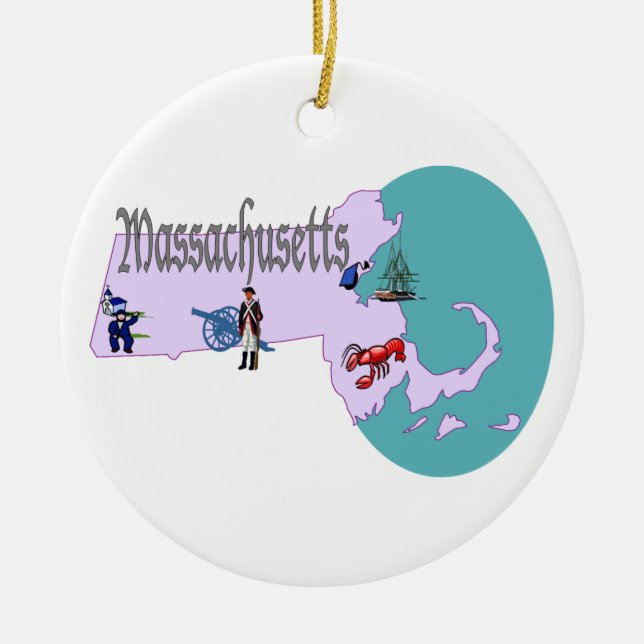 Massachusetts-Weihnachtsbaum-Verzierung Keramikornament (Vorne)