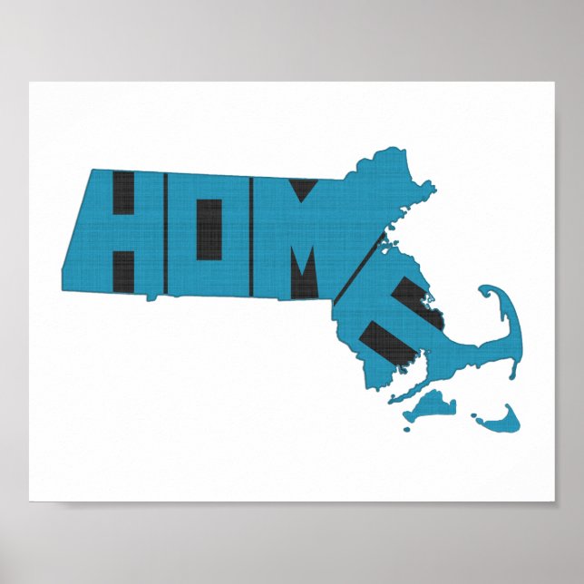 Massachusetts Zuhause Staat Blue Word Art Poster (Vorne)
