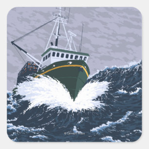 MassachusettsCrab Fischerboot-Szene Quadratischer Aufkleber