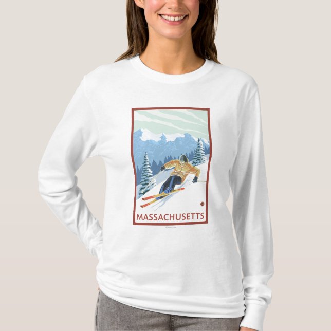 MassachusettsDownhill Skifahrer-Szene T-Shirt (Vorderseite)