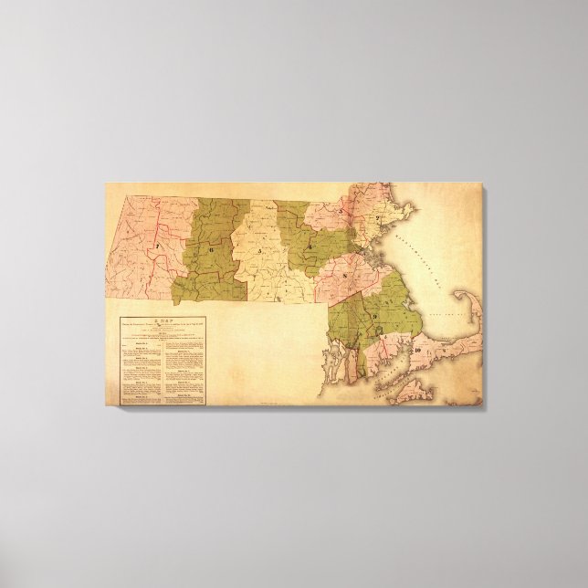 MassachusettsPanoramakarteMassachusetts Leinwanddruck (Vorderseite)