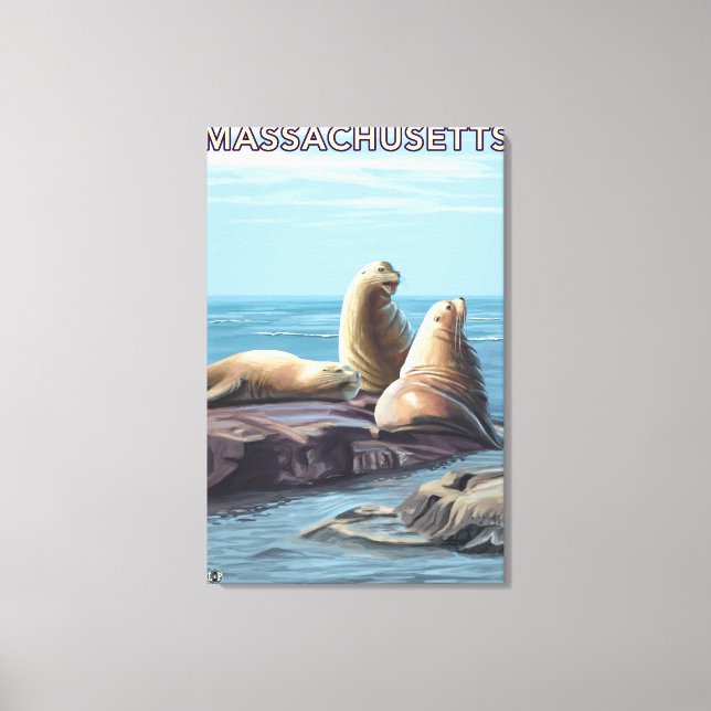 MassachusettsSea Lions Scene Leinwanddruck (Vorderseite)