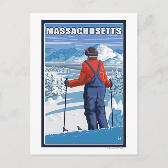 MassachusettsSkier Admiring View Postkarte (Vorderseite)