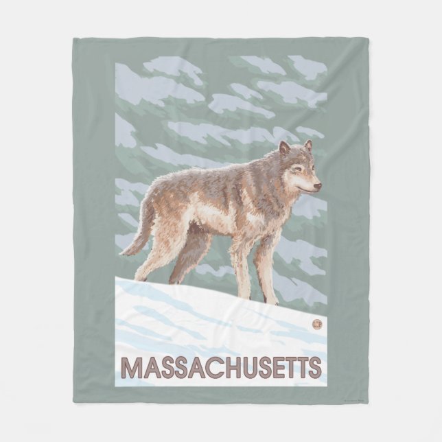 MassachusettsWolf Szene Fleecedecke (Vorderseite)