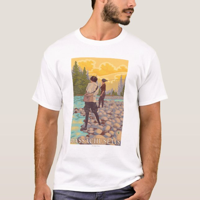 MassachusettsWomen Fliegen-Fischen-Szene T-Shirt (Vorderseite)