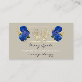 Massage Reflexologie Glitzer Hands Gold QRCode Blu Visitenkarte