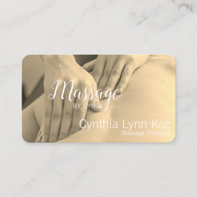 Massage Text Hands Sepia Foto Hintergrund Business Visitenkarte (Vorderseite)