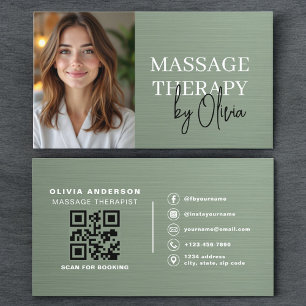 Massage-Therapeut Foto Metallic Salbeigrün Visitenkarte