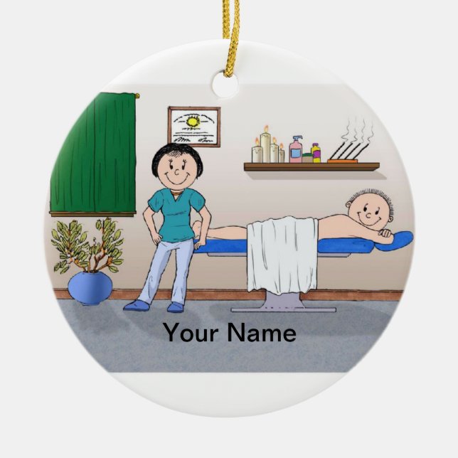 Massage-Therapeut - Frau, männlicher Kunde Keramikornament (Vorne)