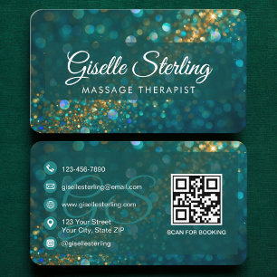 Massage-Therapeut Grün Gold QR-Code Visitenkarte