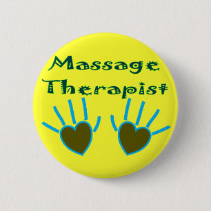 Massage-Therapeut-Herz übergibt Geschenke Button