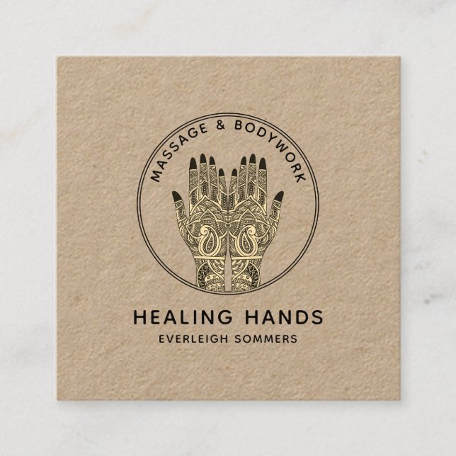 Massage Therapeut Körperarbeit Mehndi Henna Kraft Quadratische Visitenkarte (Vorderseite)
