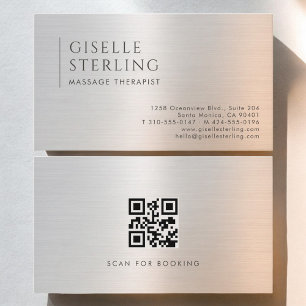 Massage-Therapeut QR-Code Gebürstetes Metall Visitenkarte