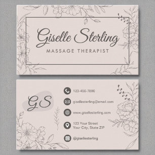 Massage Therapeut Rosa Blütenrosa Blumenmuster Art Visitenkarte