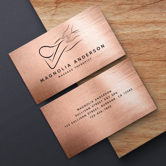 Massage Therapeutin Rose Gold Foil Brushed Metal Visitenkarte (Von Creator hochgeladen)
