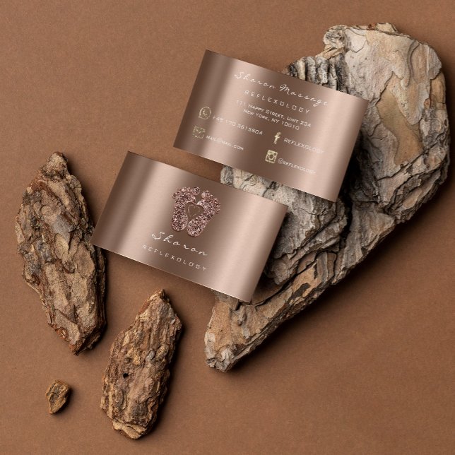 Massage Therapie Reflexologie Rose Gold Glitzer Fe Visitenkarte (Massage Therapy Reflexology Rose Gold Glitter Feet Business Card)