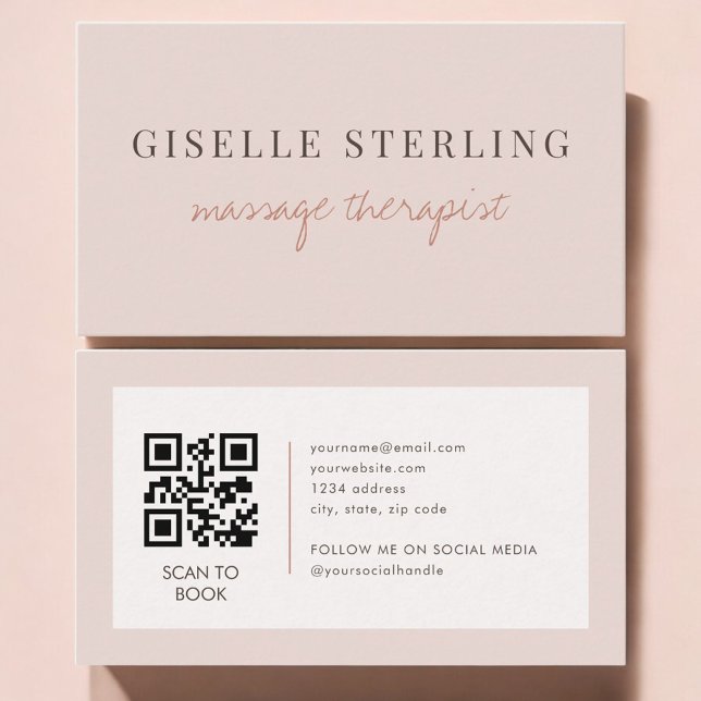 Massage Therapist QR Code Blush Pink  Visitenkarte (Von Creator hochgeladen)