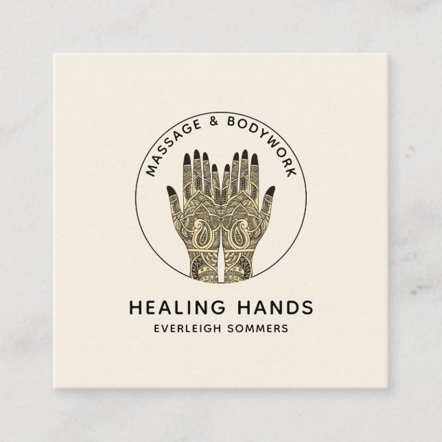 Massage Therapy Classic Cream Business Card Quadratische Visitenkarte (Vorderseite)