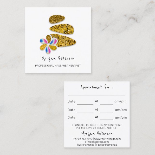 Massage Wellness-Center Wellness Blume Glitzer Gol Terminkarte (Vorne/Hinten)