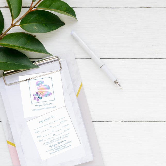 Massage Wellness-Center Wellness Blume Stone Blue  Terminkarte (Massage Spa Wellness Flower Stone Blue White Logo Appointment Card)