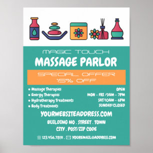 Massagesymbole, Massagetherapie, Massageraum Poster