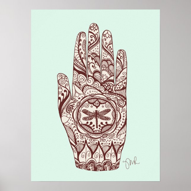 Massagetherapeut Henna Dragonfly Tattoo Hand 2 Poster (Vorne)
