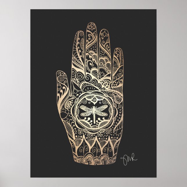 Massagetherapeut Henna Dragonfly Tattoo Hand 4 Poster (Vorne)