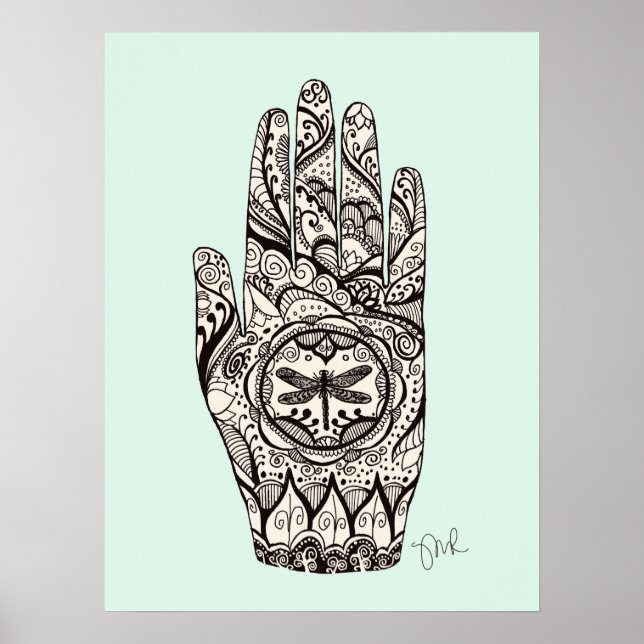 Massagetherapeut Henna Dragonfly Tattoo Hand 5 Poster (Vorne)