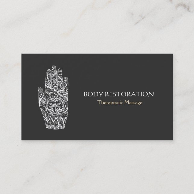 Massagetherapeut Henna Dragonfly Tattoo Hand 5a Visitenkarte (Vorderseite)