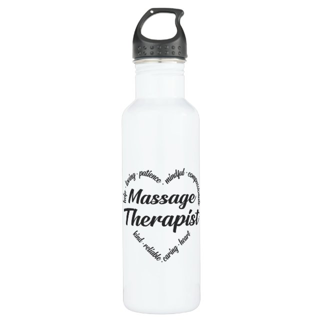 Massagetherapeut Herz Word Cloud Edelstahlflasche (Vorderseite)