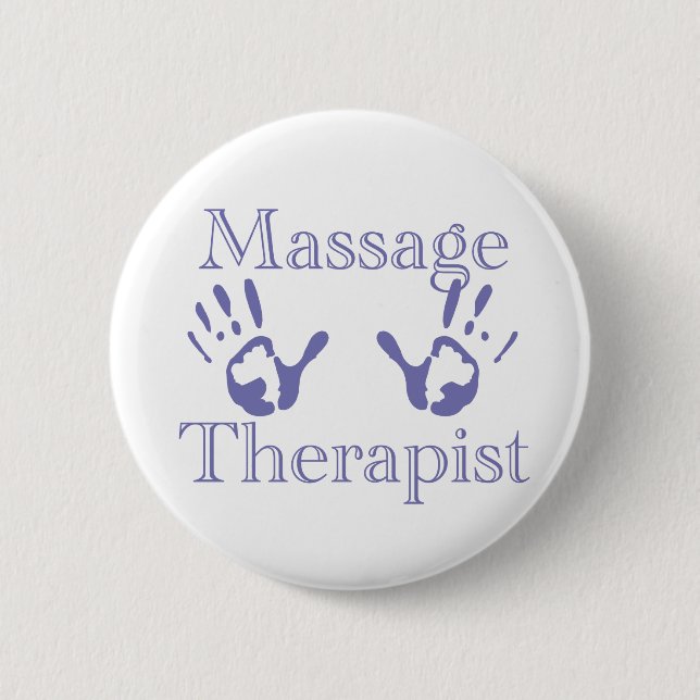 Massagetherapeut:in: Blaue Handabdrücke Button (Vorderseite)