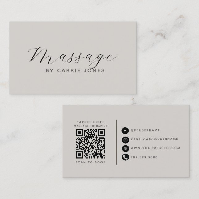 Massagetherapeut Neutraler QR-Code Visitenkarte (Vorne/Hinten)