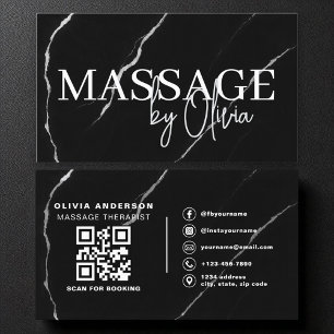 Massagetherapeut QR Code Silver Black Marble Visitenkarte