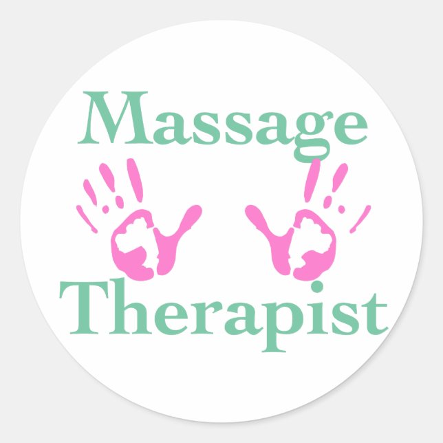 Massagetherapeut: Rosa Handdrucke Runder Aufkleber (Vorderseite)