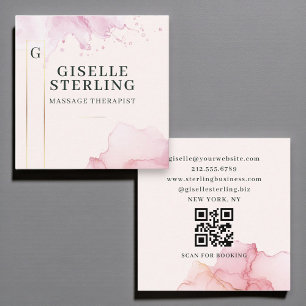 Massagetherapeut rosa Wasserfarbe QR-Code Quadratische Visitenkarte