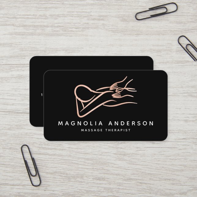 Massagetherapeut Rose Gold Foil gebürsteter Metall Visitenkarte (Vorderseite/Rückseite Beispiel)