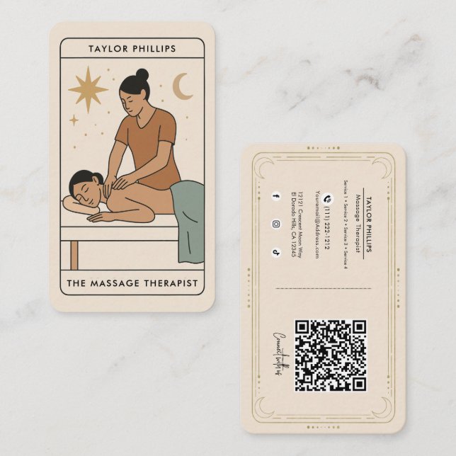Massagetherapeut Tarot Social Media QR Visitenkarte (Vorne/Hinten)