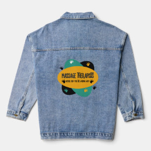 Massagetherapeuten Hände Rub farbenfroh Jeansjacke