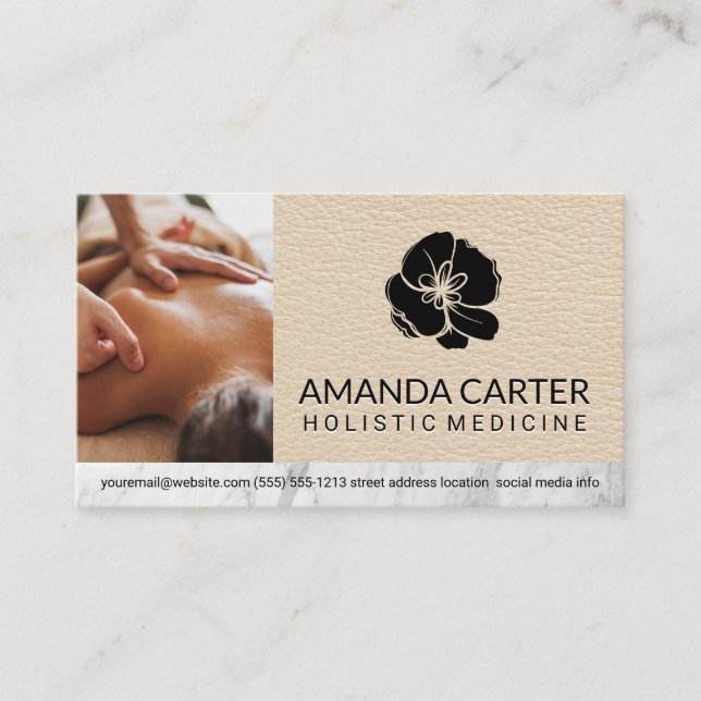 Massagetherapeutin | Leder | Blume Visitenkarte (Vorderseite)