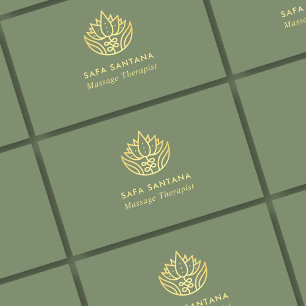 Massagetherapie Lotusblume Salbeigrün und Gold Visitenkarte