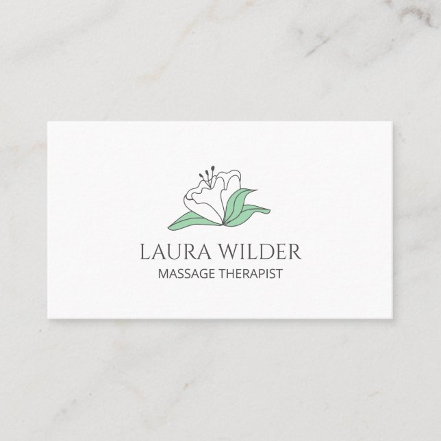 Massagetherapie mit weißer Blume Visitenkarte (Vorderseite)