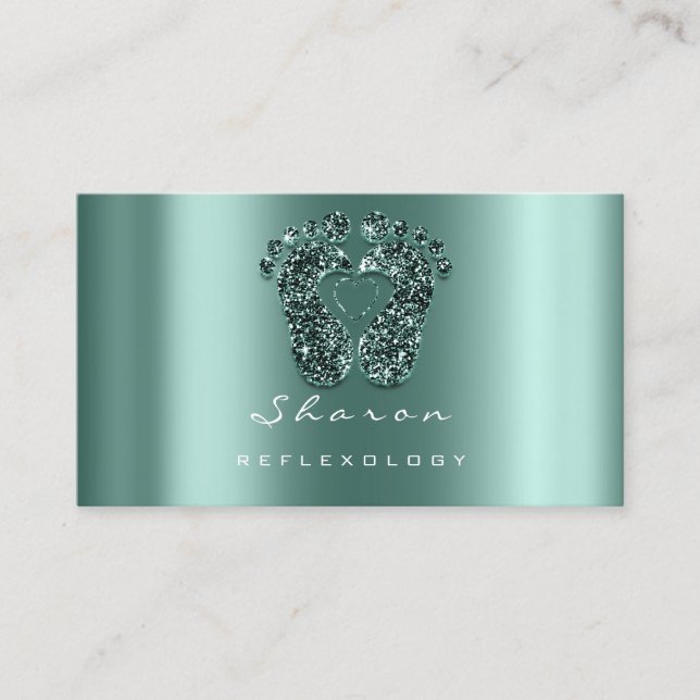 Massagetherapie Reflexologie Aquamarin Gree Glitze Visitenkarte (Vorderseite)