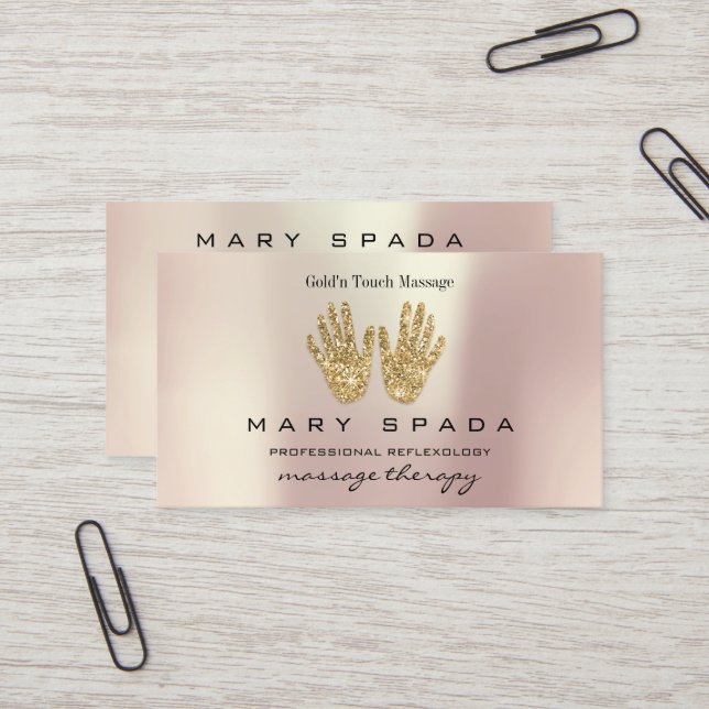 Massagetherapie Reflexologie Hands Reiki Rose Gold Visitenkarte (Vorderseite/Rückseite Beispiel)