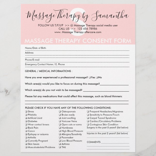 Massagetherapie Zustimmung Haushaltsform Flyer (Vorne)
