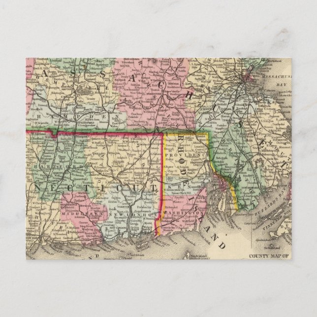 Masse, Conn, RI Karte von Mitchell (Vorderseite)