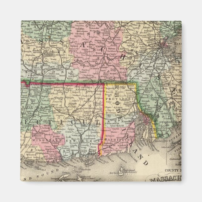 Masse, Conn, RI Karte von Mitchell Magnet (Vorne)