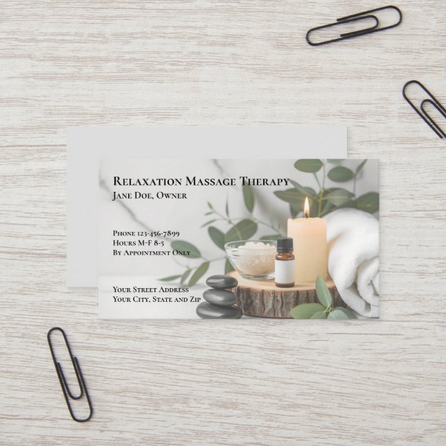 Masseuse Massage Thérapeute Carte de visite (Devant/Arrière en situation)