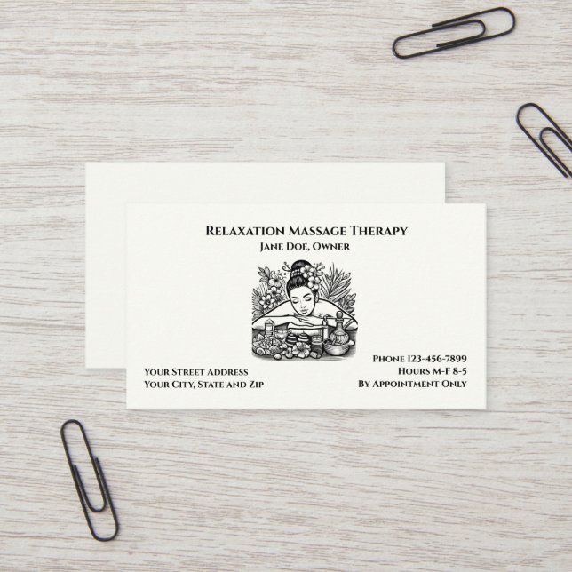Masseuse Massage Thérapeute Carte de visite (Devant/Arrière en situation)