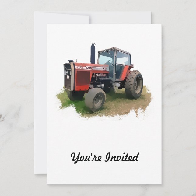 Massey Ferguson roter Traktor auf dem Gebiet Einladung (Vorderseite)