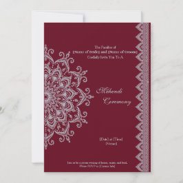 Maßgeschneidert Metallic Silver Burgundy Mehendi i Einladung